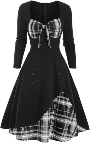Vista 2 de Vestido de punto asimétrico para mujer, de otoño, a la moda, con botones, para el cuello y retazos, para 2022
