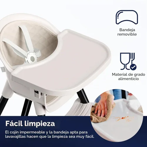 Vista 5 de Fodoss Sillas Altas de Madera Convertibles para Bebés y Niños Pequeños, Silla de Bebé Fácil de Limpiar para Comer, Trona Infantil 3 en 1 con Beige