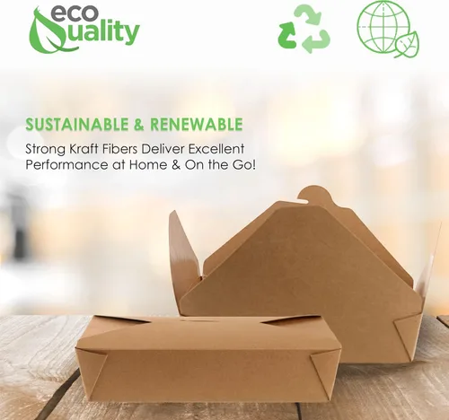 Vista 4 de [400 paquetes] Recipientes para alimentos de 49 oz de papel kraft marrón para sacar cajas de comida resistentes al microondas y a la grasa