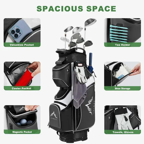 Vista 3 de UNIHIMAL Bolsa de carrito de golf de 14 vías con divisor de longitud completa, bolsa de golf de piel sintética de alta calidad con parte superior