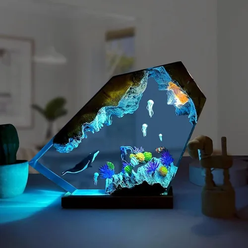 Vista 8 de Lámpara de Luz de Madera con Resina Epoxi Creativa del Océano, Lámpara de Océano Acuático Multicolor Hecha a Mano para Entusiastas del Buceo