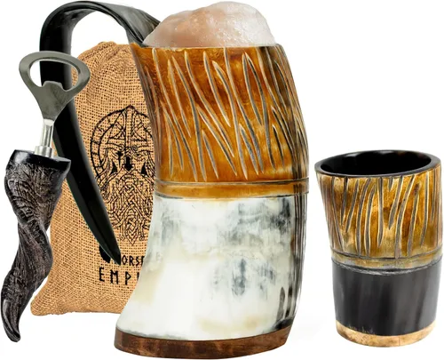 Vista 7 de Taza de cuerno de buey Viking OX, taza de cuerno de buey y jarra de café, regalo elegante y hecho a mano para hombres y mujeres, accesorios