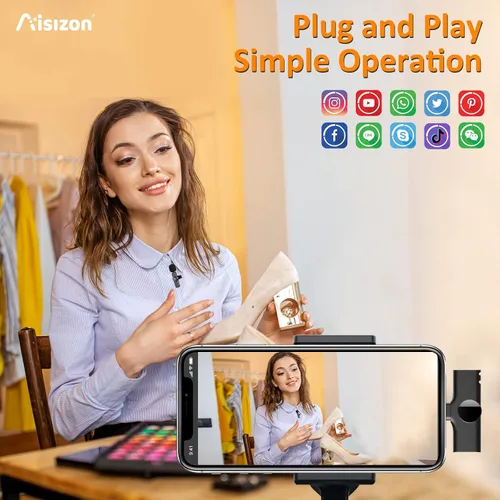Vista 3 de Micrófono inalámbrico lavalier, Micrófonos de clip, Audio Hi-Fi, Micrófono inalámbrico A3, para iPhone 7-14, Laptop, Reunión Zoom, Grabación