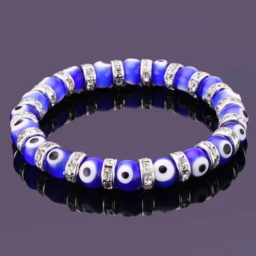 Vista 2 de Pulsera con cuentas de mal de ojo turco, con abalorio de vidrio veneciano con espaciadores rondelle