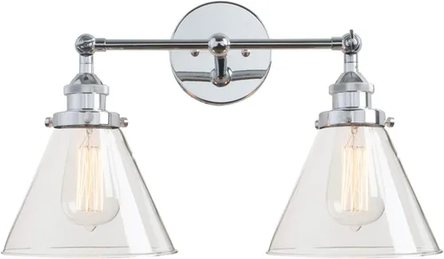 Vista 22 de PERMO Industrial Vintage Slope Pole Wall Mount Single Sconce with 6.7" Oval Dome Clear Glass Shade Antique Gold Wall Sconce Light Fixture