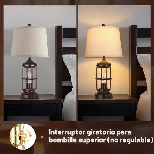Vista 3 de QiMH - Juego de 2 lámparas de mesa de 23 pulgadas, lámpara de noche industrial de granja