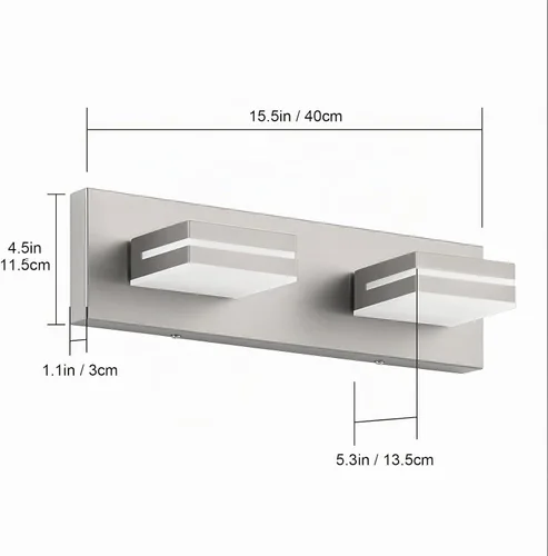 Vista 7 de SineRise - Moderna lámpara LED para tocador de baño (2 luces, 39.4 cm, regulable), iluminación de pared de baño moderna de acrílico cepillado sobre