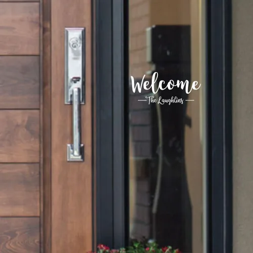 Vista 6 de Letrero de vinilo personalizado con nombre de familia para puerta delantera, decoración de pared del hogar o ventana, elige entre varios tamaños