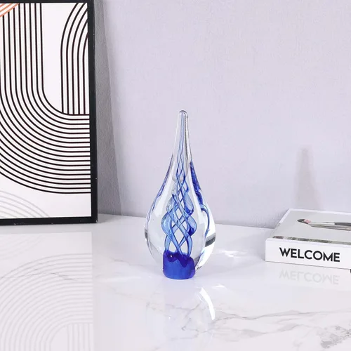 Vista 4 de Escultura de vidrio soplado a mano, decoración única de estilo mediterráneo, figura de vidrio con acabado similar al cristal, pisapapeles