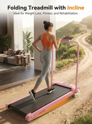 Vista 8 de ANCHEER Walking Pad with Incline - Foldable Treadmill with Handle Bar 01-rosa