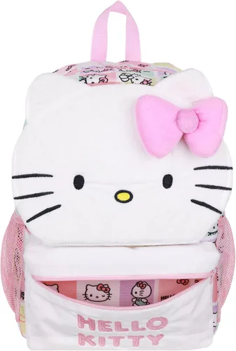 Vista 6 de Concept One Mochila Hello Kitty con lazo 3D de cara de felpa, bolsa de personajes Kawaii, rosa