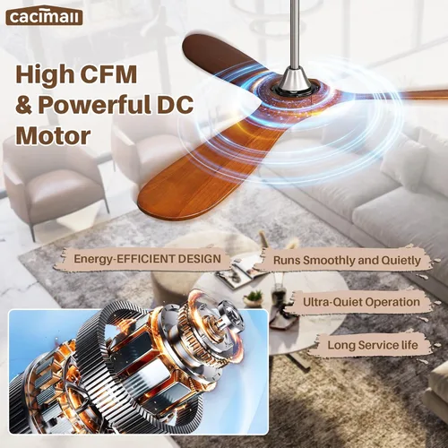 Vista 3 de CACI Mall Ventilador de techo de 60 pulgadas sin luz, ventiladores de techo para exteriores para patios sin luces, control remoto, madera maciza