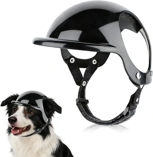 Vista 8 de LESYPET Casco para perros extra pequeños, casco de motocicleta ajustable para perros con diseño de agujero para las orejas, ideal para montar al