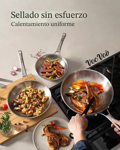 Vista 3 de Juego de utensilios de cocina de acero inoxidable, juego de ollas y sartenes de tirador, 10 piezas de utensilios de cocina de inducción de acero