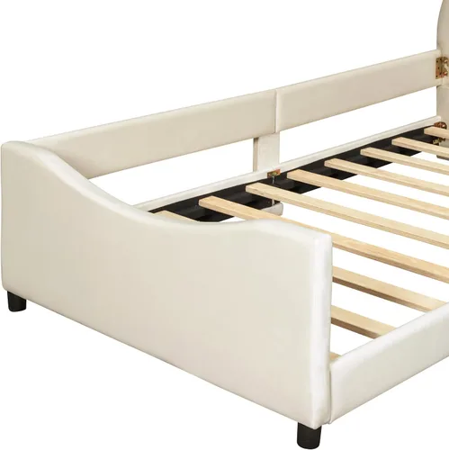 Vista 8 de Elegante sofá cama tapizado de tamaño individual con cabecera en forma de oreja de conejo, para niños pequeños y niñas