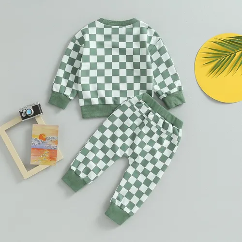 Vista 3 de Karuedoo Conjunto de ropa de otoño e invierno para bebé niño y niña, sudadera de manga larga a cuadros