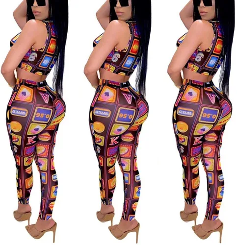 Vista 3 de Conjunto sexy de 2 piezas para mujer 2020 Camiseta corta con cremallera frontal y manga corta con pantalones de cintura alta traje deportivo