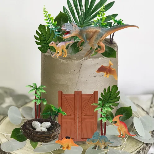 Vista 4 de 32 decoraciones de dinosaurio para tartas de cumpleaños con hojas de huevos de dinosaurio para decoración de pasteles de fiesta de cumpleaños