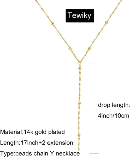 Vista 5 de Tewiky Lariat Collar para mujer, delicados collares largos chapados en oro de 14 quilates, corazón y perlas de circonita cúbica, collar con colgante