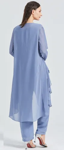 Vista 2 de Chiffon Mother of The Bride Pant Suits for Women 3 Piece Formal Dress with Jacket Long Evening Party Gown