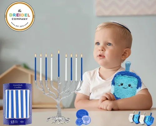 Vista 2 de 2 paquetes de velas de menorá de Janucá de lujo azules y blancas con forma de cono para las 8 noches de Janucá, tiempo de combustión de 45 minutos