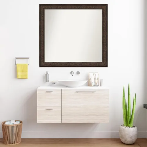 Vista 902 de Amanti Art Espejo de pared personalizado no biselado (25 x 25 pulgadas), marco de bronce acentuado, varios tamaños personalizados, espejo de baño