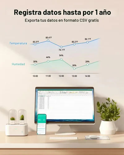 Vista 8 de Lumary Termómetro inteligente higrómetro, WiFi y Bluetooth sensor de humedad de temperatura interior con alerta de aplicación, pantalla LED