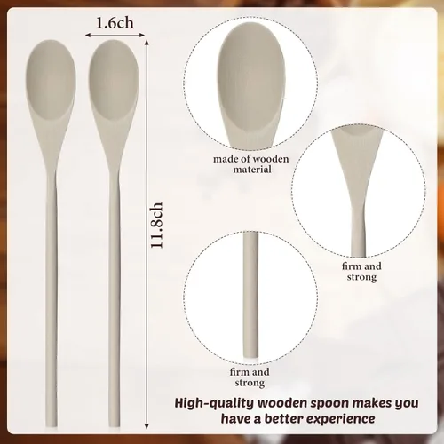Vista 2 de Eaasty 50 cucharas de madera de 12 pulgadas para cocinar, cuchara mezcladora de madera, mango largo, utensilios de cocina ovalados para servir