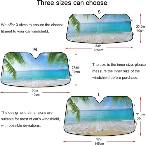 Vista 3 de Parasol para parabrisas de automóvil, diseño de palmera tropical, playa, bloquea los rayos UV, protector solar plegable para mantener tu vehículo
