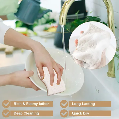 Vista 3 de Paquete de 12 esponjas naturales, esponja de cocina Esponjas naturales para lavar platos, esponja biodegradable compostable de celulosa y coco,