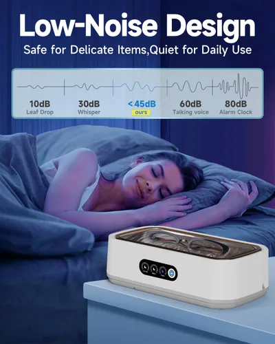 Vista 6 de Limpiador ultrasónico de joyas, limpiador ultrasónico de 50 KHz con 3 modos y temporizador digital, máquina de limpieza profunda ultrasónica