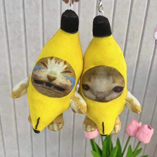 Vista 7 de Llavero de peluche de gato de plátano que llora, adornos divertidos felices del animal de peluche del gato del sonido del bebé