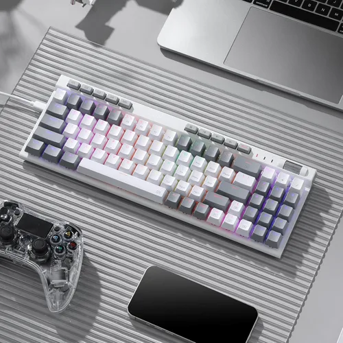 Vista 8 de Redragon Teclado mecánico para juegos K655 75% RGB con cable, 78 teclas de intercambio en caliente con tablero de cubierta de aluminio, enchufe