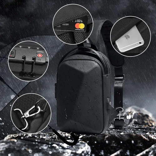 Vista 7 de JUMO CYLY Water-Resistant Sling Bag for Men, USB Crossbody Backpack Casual Mens Shoulder Bag