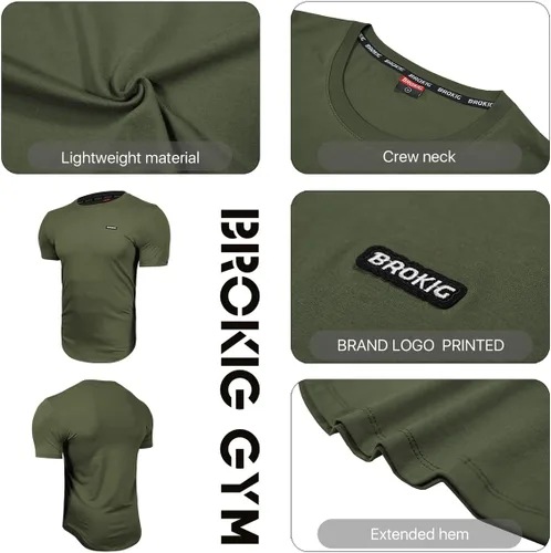 Vista 5 de BROKIG Camiseta de entrenamiento de gimnasio TDry Bold para hombre, ajuste casual, culturismo, camisas de manga corta para hombre