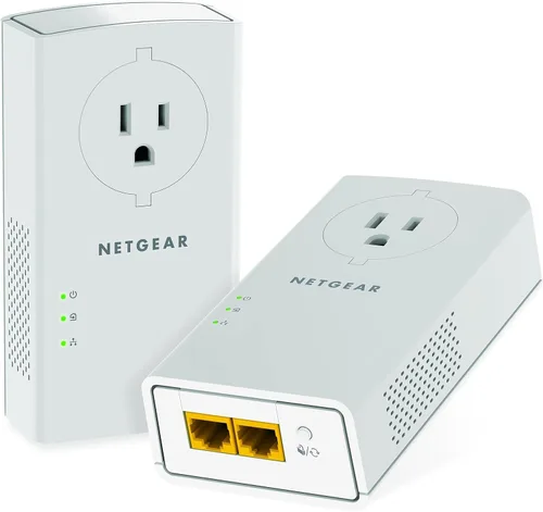 Vista 7 de NETGEAR Kit adaptador Powerline, enchufe de pared de 2000 Mbps, 2 puertos Gigabit Ethernet con paso a través + salida adicional (PLP2000-100PAS)