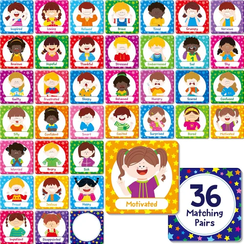 Vista 8 de Hebayy 36 pares de tarjetas flash de dibujos animados a juego de animales borrables (72 unidades, cada una mide 2 x 2 pulgadas)