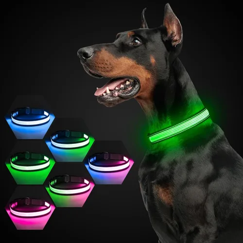 Vista 8 de YFbrite Collar LED para perro XS, ligero collar para gato, cómodo collar de cachorro iluminado, recargable por USB, luz de seguridad ajustable