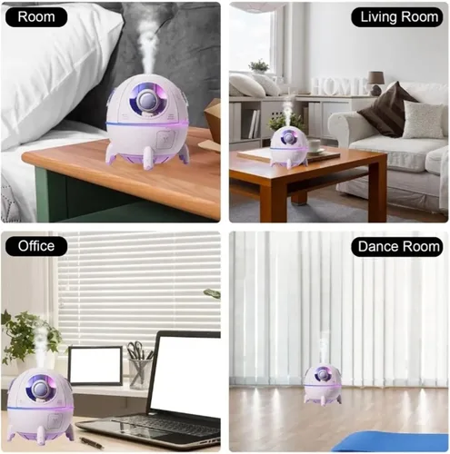 Vista 5 de Humidificador USB para dormitorio, mini humidificador de niebla fría con diseño de nave espacial para escritorio de oficina y automóvil