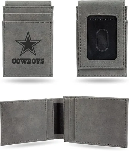 Vista 17 de Rico Industries - Cartera de bolsillo frontal con grabado láser NFL de fútbol, gris, compacta/cómoda/delgada