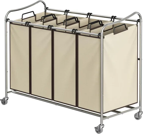 Vista 12 de Simple Houseware - Carrito rodante clasificador de ropa sucia con 4 bolsas, color marrón Bronce