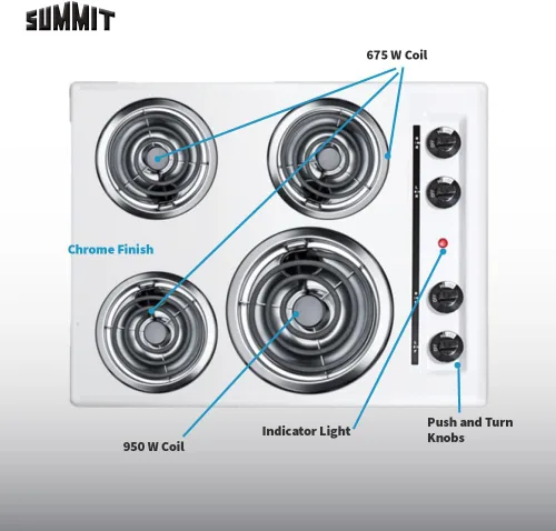 Vista 3 de Summit 24" 4 quemadores cocina eléctrica, bobina de 230 voltios, blanco WEL03