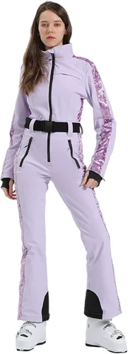Vista 37 de GSOU SNOW Traje de esquí para mujer, traje de nieve delgado de una pieza, chaqueta de nieve, impermeable, resistente al viento, deportes al aire