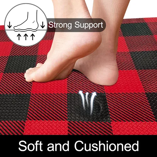 Vista 4 de Tapete Largo de Cocina y Alfombra Tapetes Antifatiga para Piso de Cocina Corredor 17.3''x71'' Negro Rojo Buffalo a Cuadros Corredor Alfombra