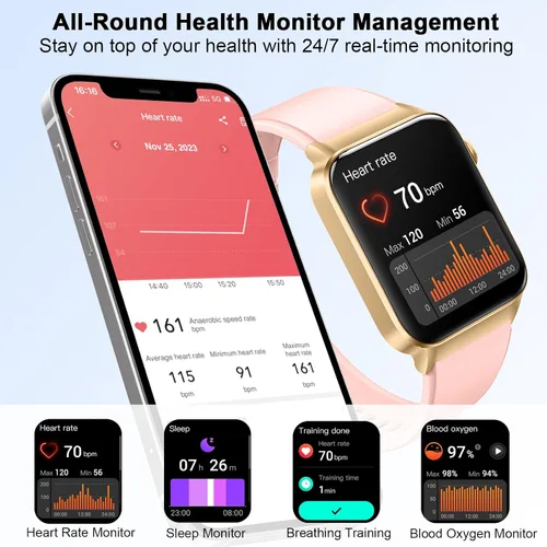 Vista 4 de Reloj inteligente para hombres y mujeres (respuesta/hacer llamadas), reloj inteligente de 1.85 pulgadas, 113 modos deportivos, rastreador de fitness