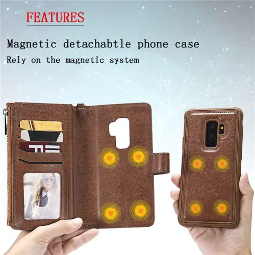 Vista 5 de Funda magnética de piel para Samsung S21 Ultra S20 FE S10 S9 S8 Plus Note 20 10 9 8 Funda tipo cartera para iPhone 13 Pro Max, morada, para Samsung