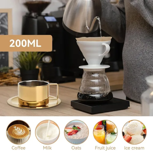 Vista 3 de Juego de 2 tazas y platillos de expreso, taza de café y platillo, taza de café dorada, tazas demitasse de acero inoxidable, exquisitos recipientes