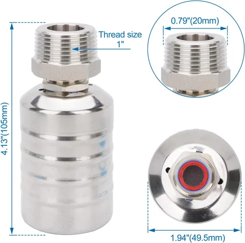 Vista 2 de Baomain Válvula automática de control de nivel de agua, rosca macho de 1/1 pulgada, válvula de flotador de cierre automático, acero inoxidable 304