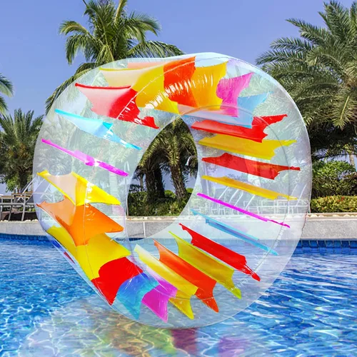Vista 3 de Joliyoou Flotador de piscina con rueda de agua, flotador inflable de 47 pulgadas para niños, juguete gigante de piscina colorido para niños
