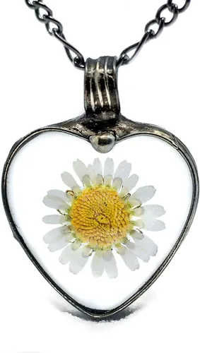 Vista 9 de Real Pressed Flower Daisy Heart Necklace for Women, Wildflower Pendant, Truly Handmade Terrarium Jewelry, Glass Jewelry, Artisan Designed and Hand